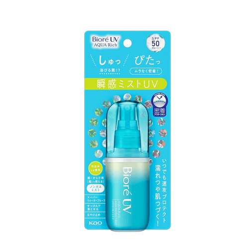 Biore UV Aqua Rich Sunscreen Protect Mist SPF50+ 60ml fine mist sunscreen spray with lightweight feel and strong UV protection for easy reapplication
