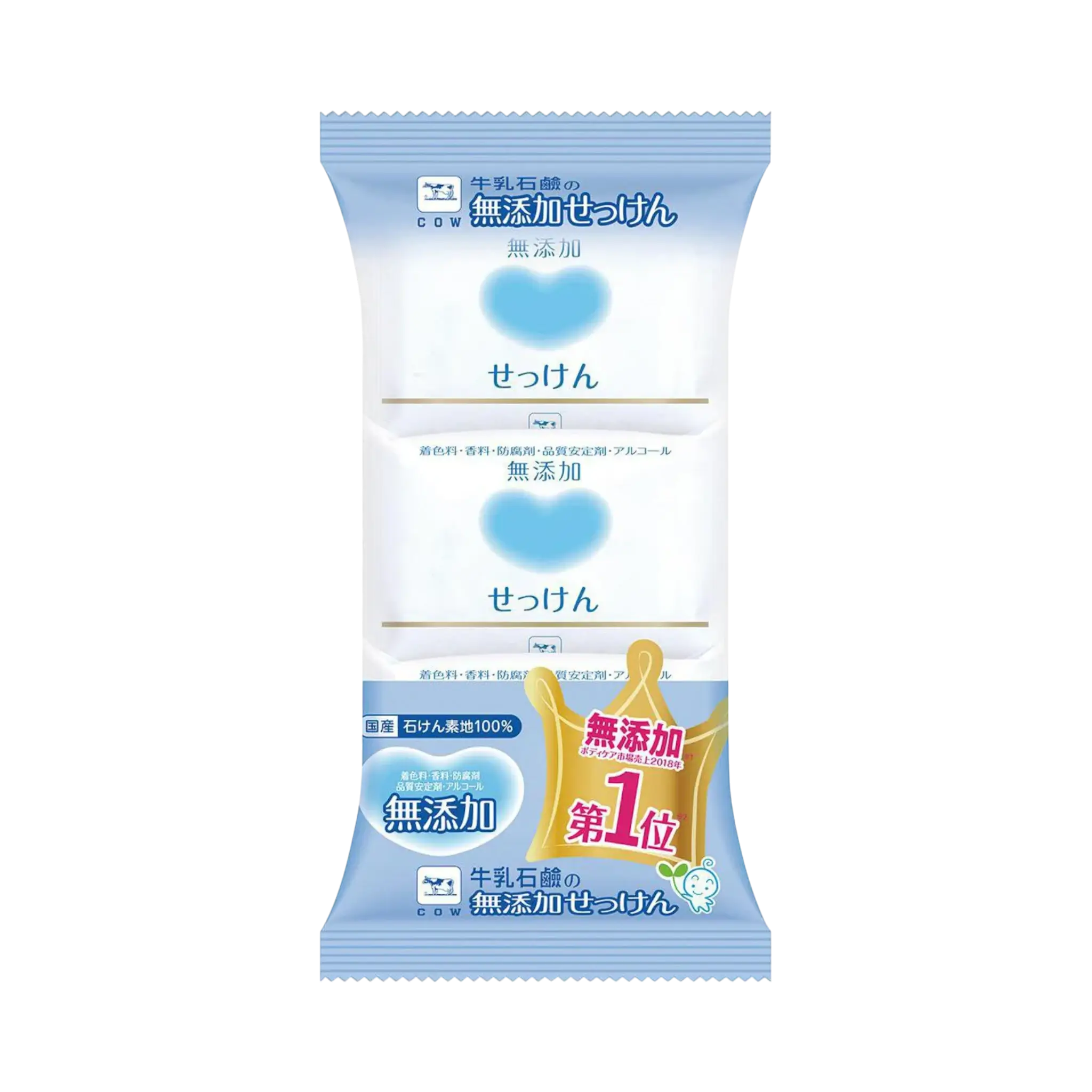 Cow Brand Mutenka Additive-Free Bar Soap 100g 3 Pack - fragrance-free Japanese soap for sensitive skin