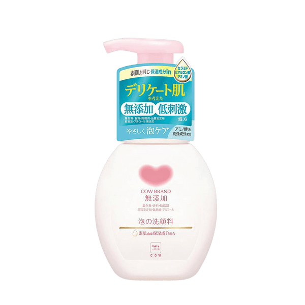 Cow Brand Mutenka Foaming Facial Wash 160ml - additive-free Japanese foam cleanser for sensitive skin