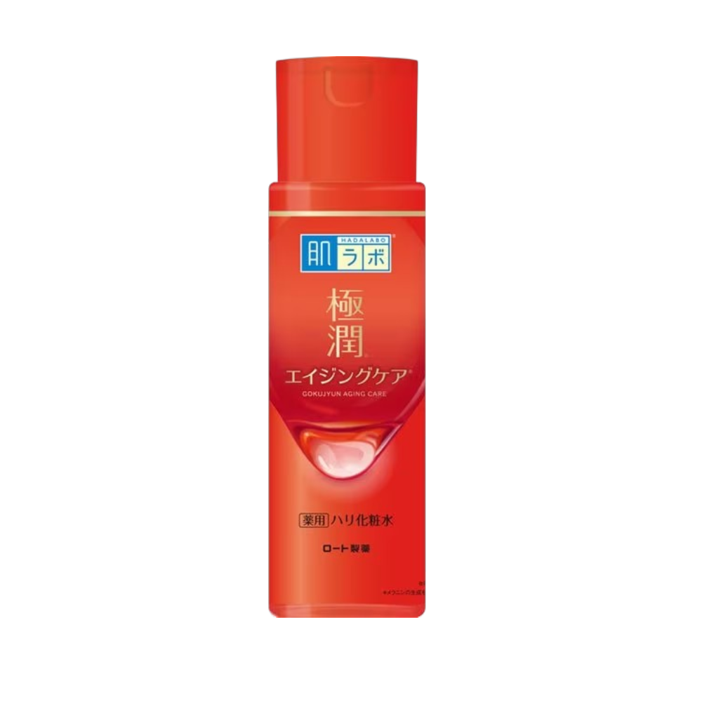 Hada Labo Gokujyun Medicated Aging Care Lotion using niacinamide to improve wrinkles and promote firm bright skin, 170ml