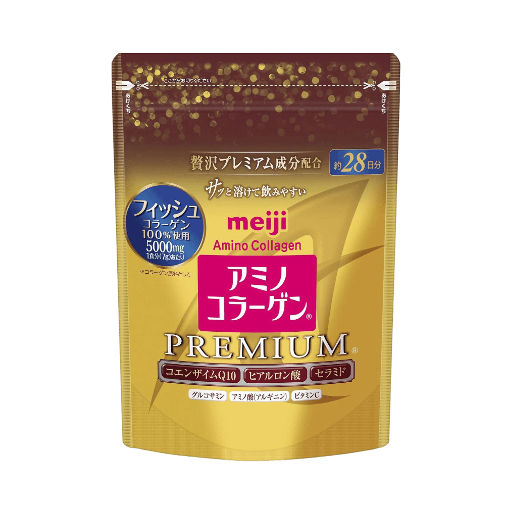 Meiji Amino Collagen Powder Premium 196g - Japanese marine collagen powder for firm elastic skin