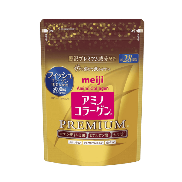 Meiji Amino Collagen Powder Premium 196g - Japanese marine collagen powder for firm elastic skin