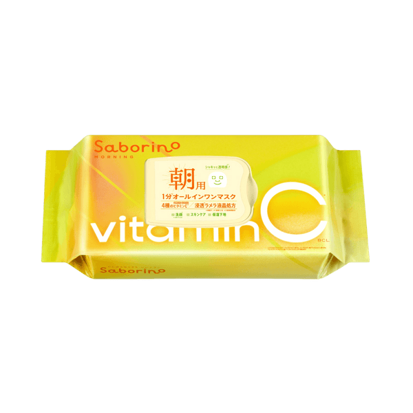 Saborino Morning Mask Vita C 30 Sheets - vitamin C brightening 60-second Japanese morning face mask