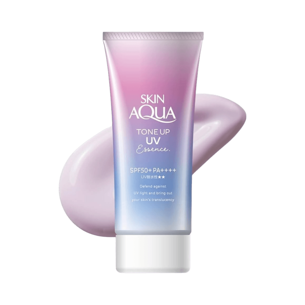 Skin Aqua Tone Up Japanese UV Essence SPF50+ color-correcting for brightening and glow